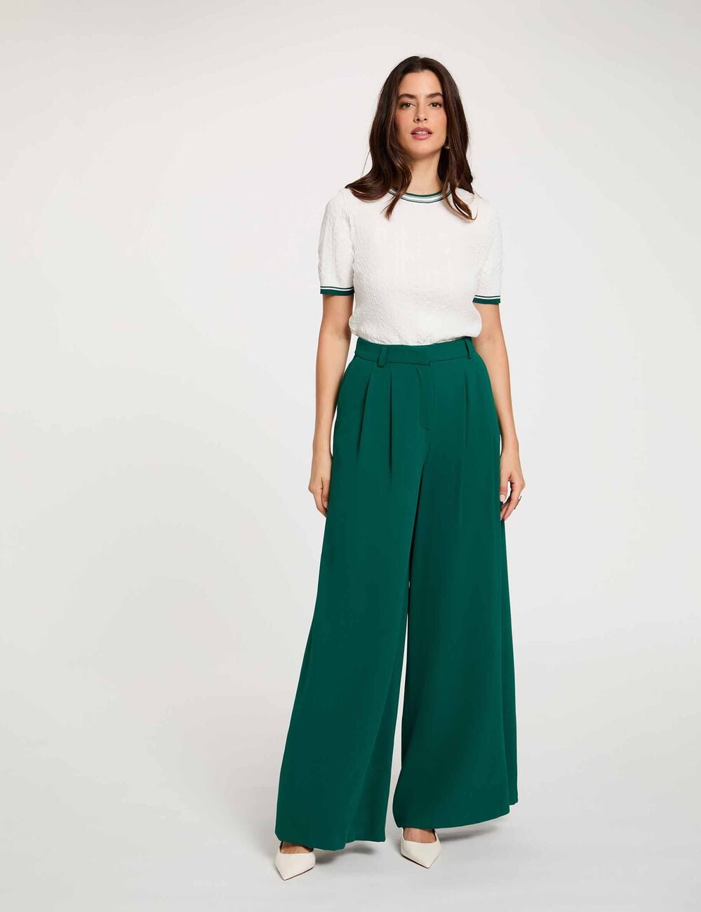 Pull fin manches courtes vert femme