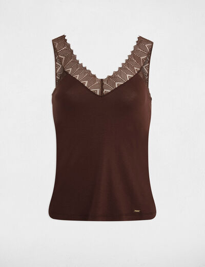 D&eacute;bardeur &agrave; dentelle marron fonc&eacute; femme