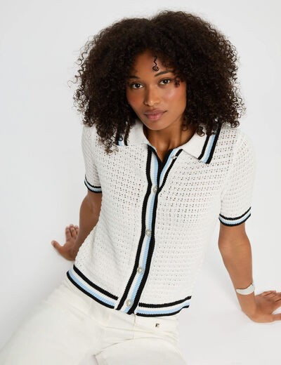 Strickjacke mit kurzen Ärmeln weiss damen