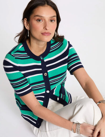 Gilet manches courtes rayé multicolore femme