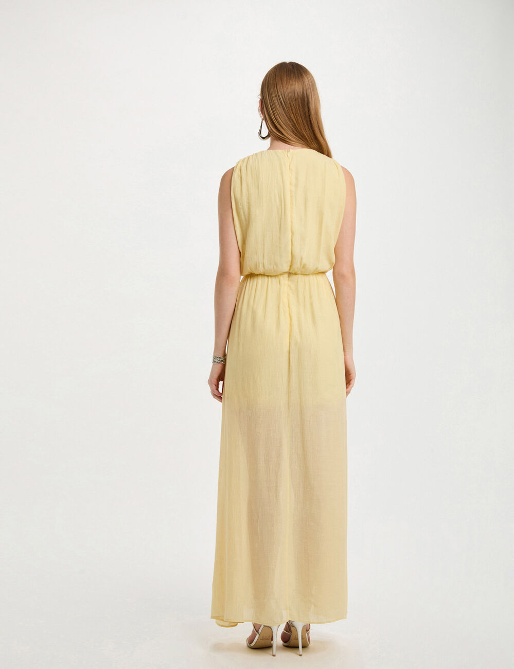 Robe longue droite jaune pastel femme