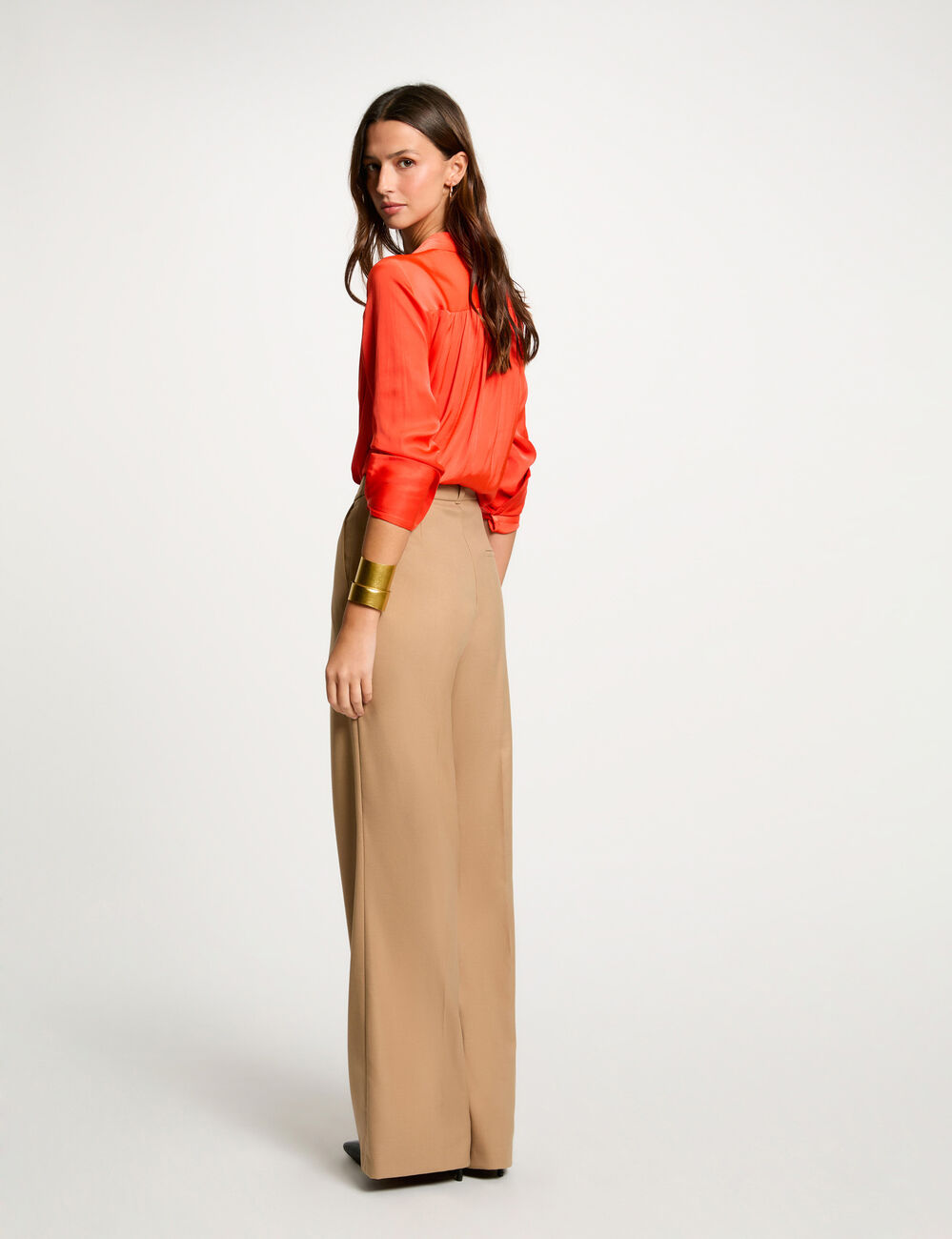 Pantalon large à pinces camel femme