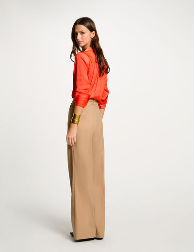 Pantalon large à pinces camel femme