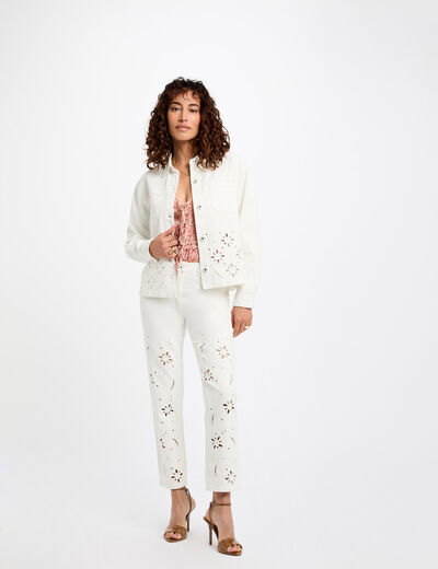 Veste en jean brodée blanc femme