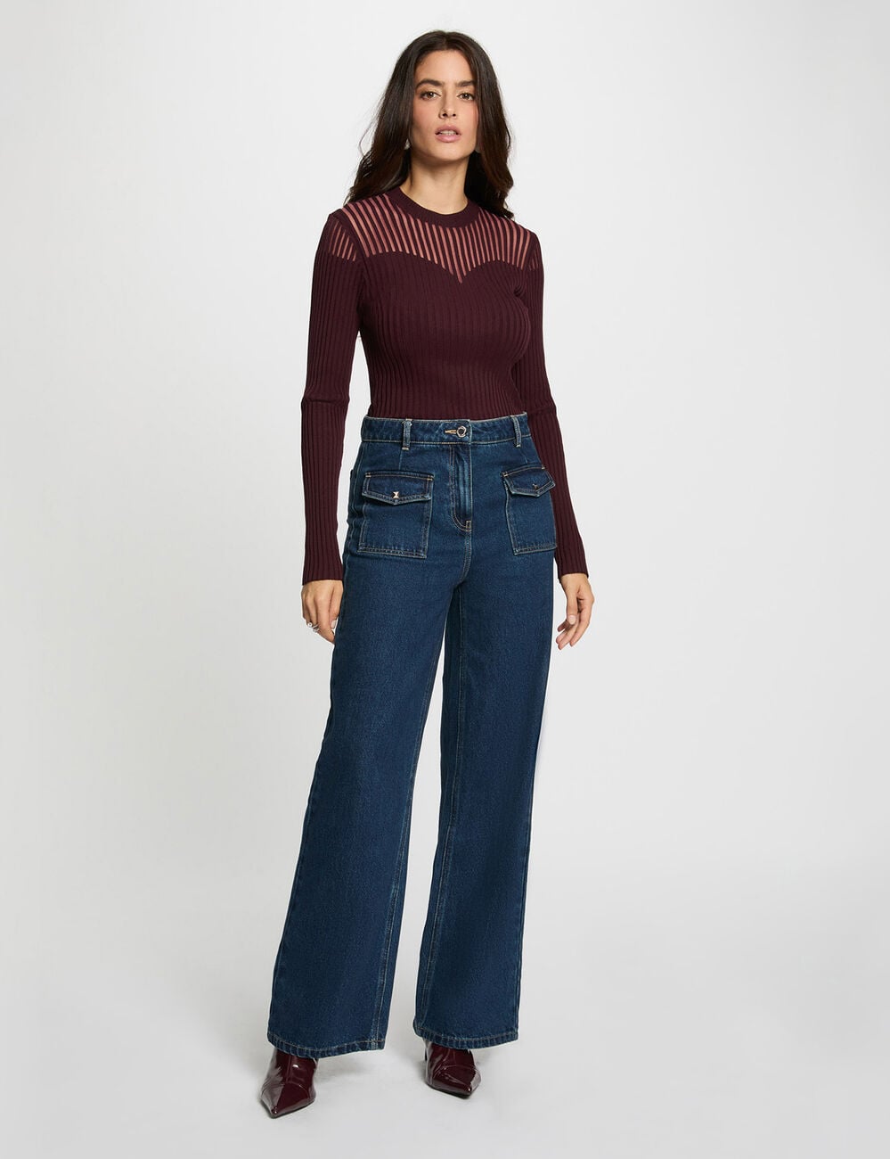 Pull torsad&eacute; cintr&eacute; prune femme