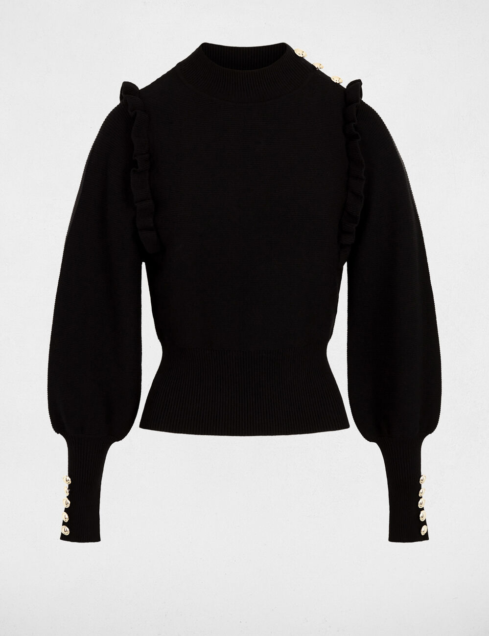 Pull manches longues avec volants noir femme