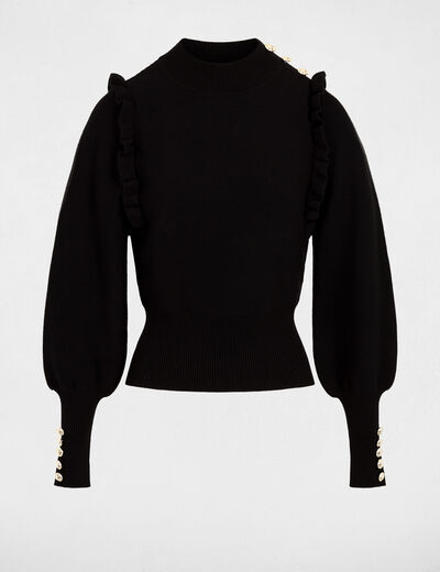Pull manches longues avec volants noir femme