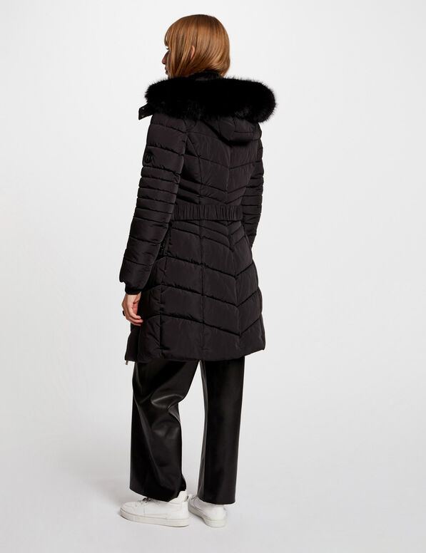 Lange Daunenjacke mit Kapuze schwarz damen