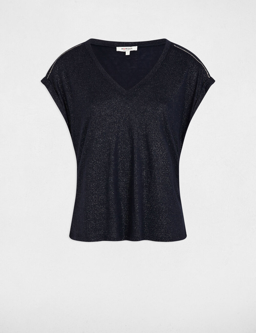 T-Shirt mit kurzen Ärmeln und Strass marineblau damen