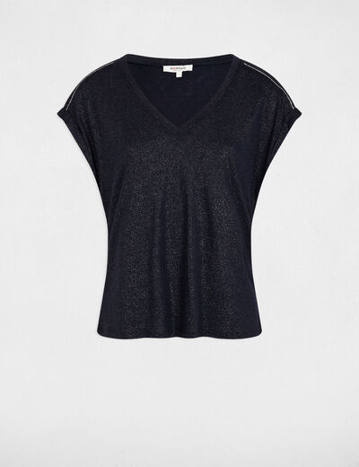 T-Shirt mit kurzen Ärmeln und Strass marineblau damen