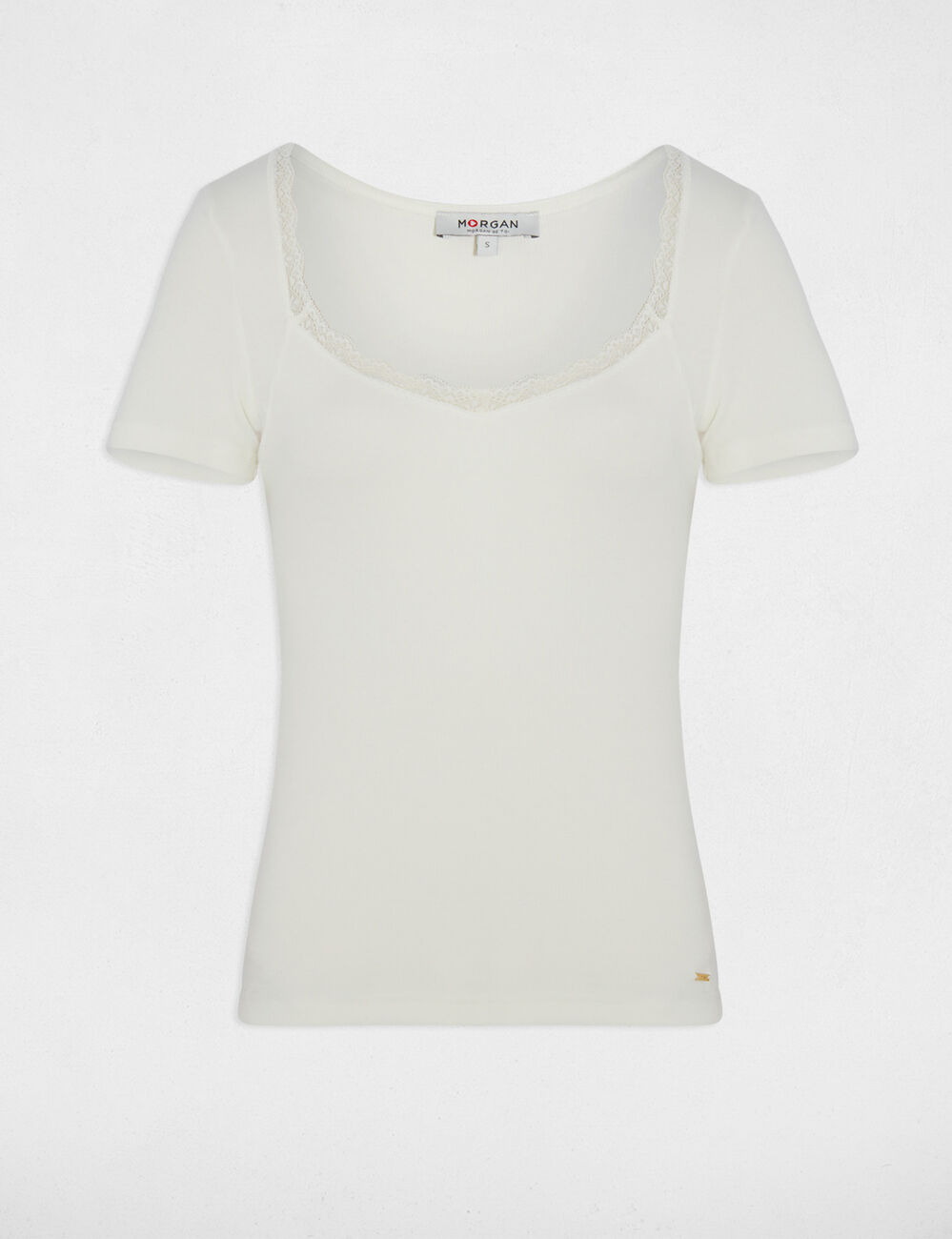 Tailliertes T-Shirt mit Herzausschnitt weiss damen