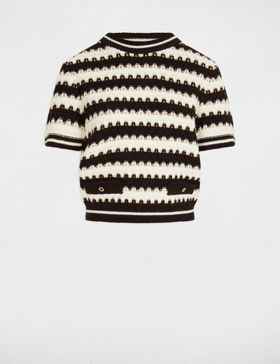 Gestreifter Pullover mit kurzen Ärmeln weiss damen