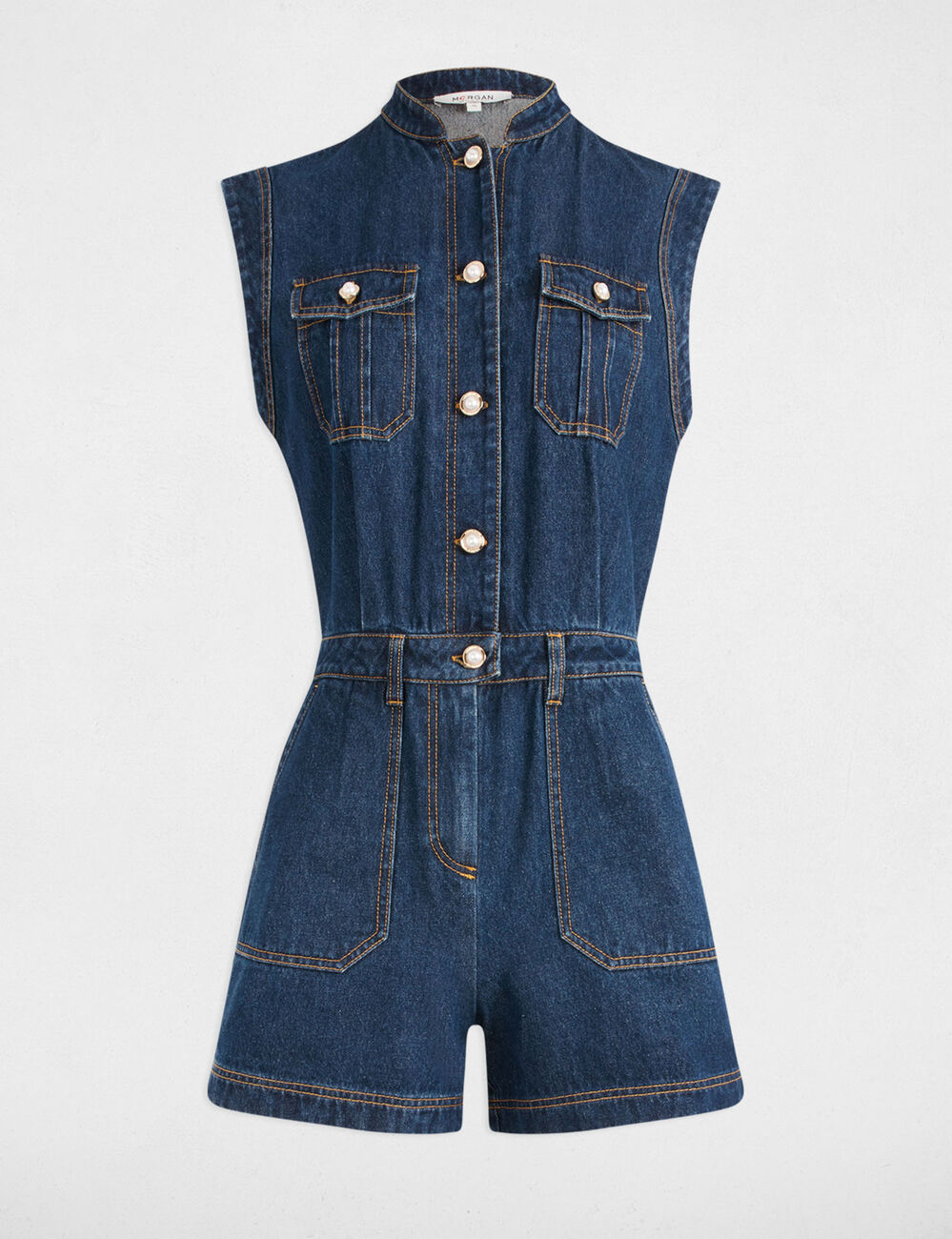 Combishort en jean denim brut femme