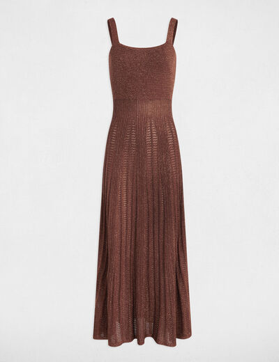 Langes gerades Strickkleid cognacbraun damen