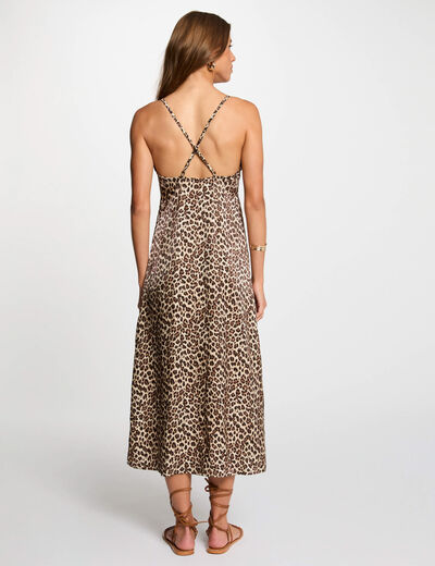 Robe midi droite imprimée multicolore femme