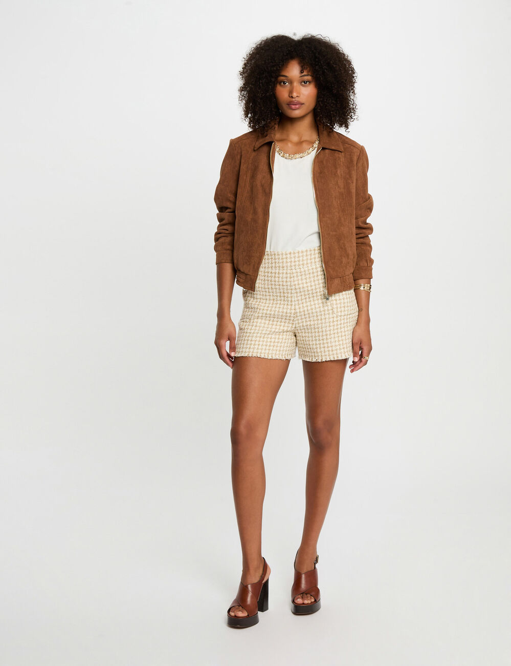 Blouson suédine marron cognac femme