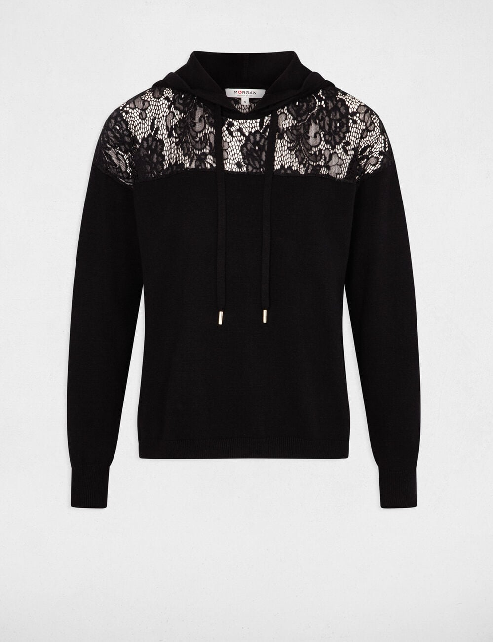 Pull capuche dentelle noir femme