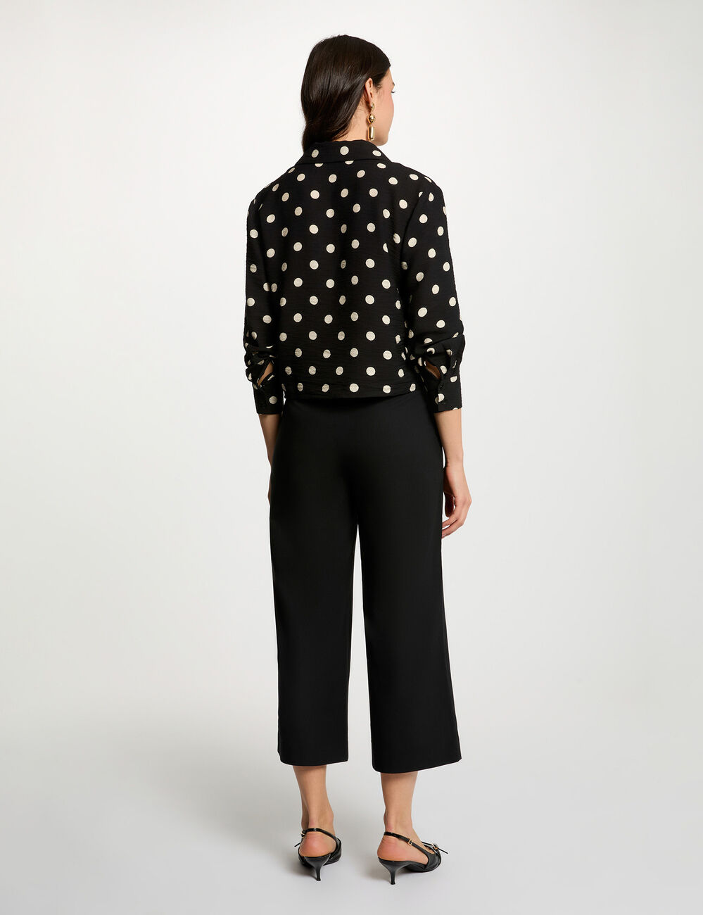 Pantacourt large taille haute noir femme