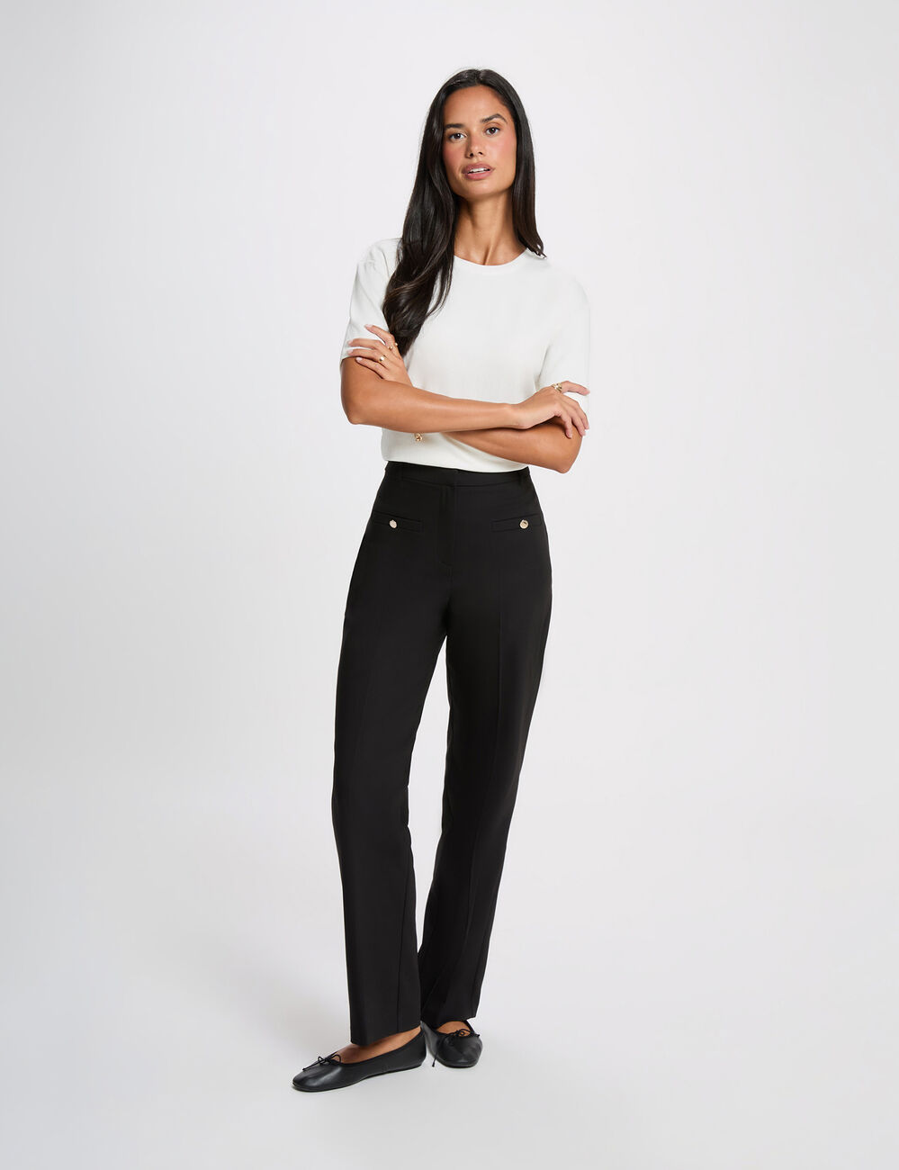 Weit geschnittene hochgeschnittene Hose schwarz damen