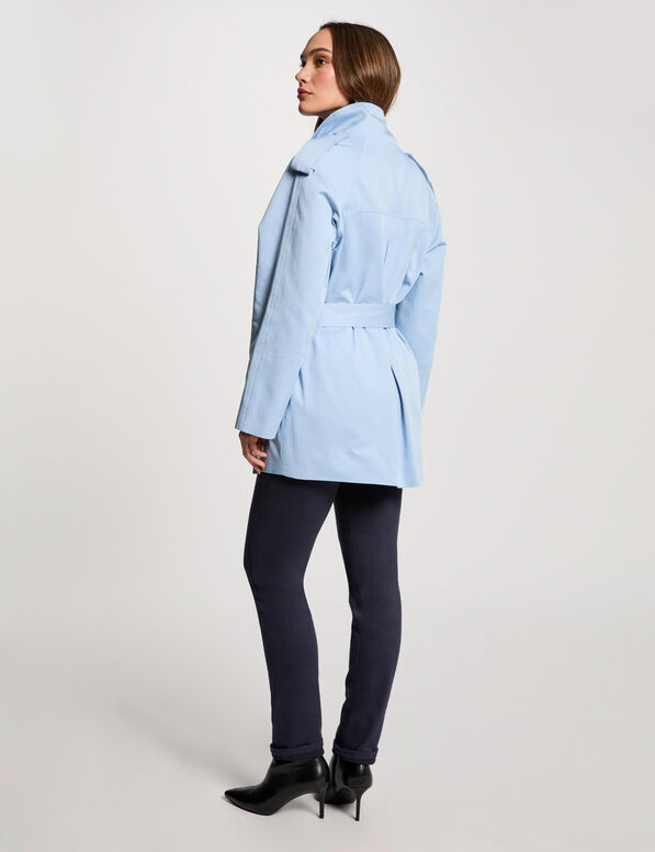 Trench court fluide bleu ciel femme