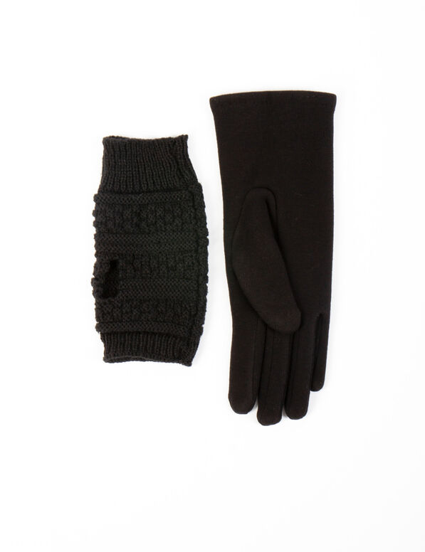 gants en maille avec strass noir femme schwarz damen