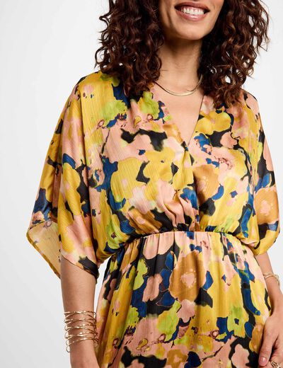 Robe midi droite imprimée multicolore femme