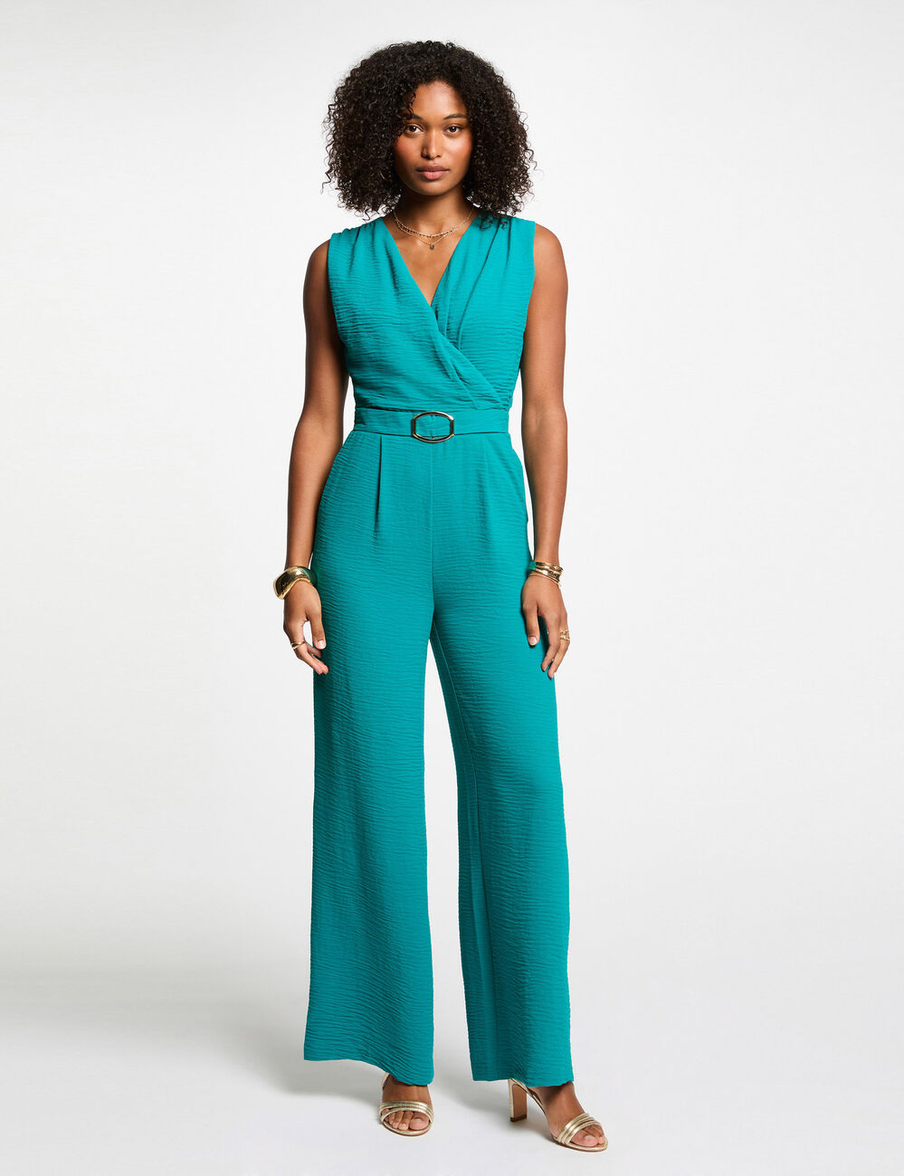 Jumpsuit mit weitem Bein und Schleife türkisblau damen