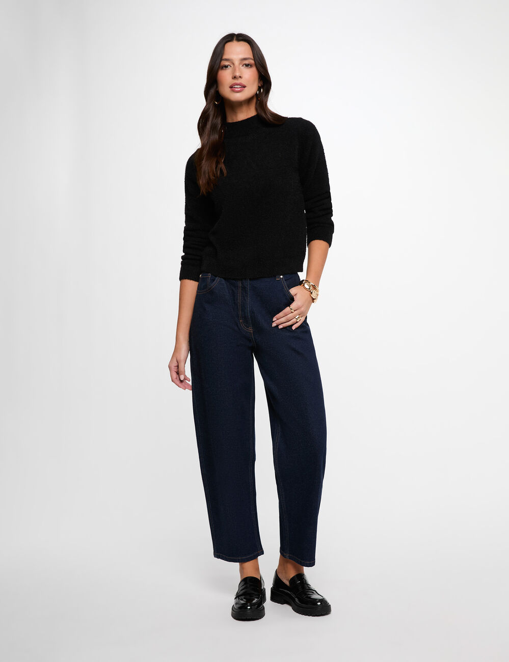 Pull col montant ajust&eacute; noir femme