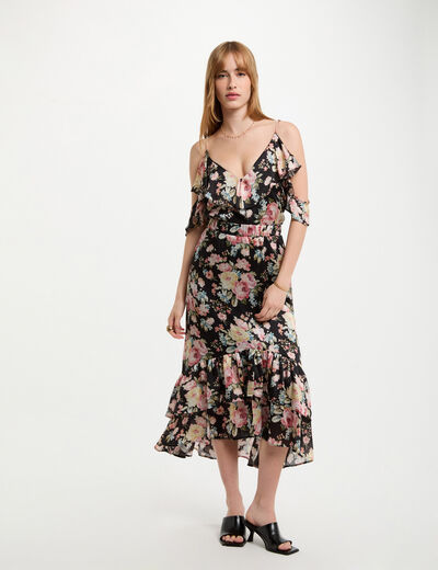 Top mit Print und Volants mehrfarbig damen