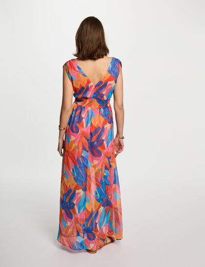 Robe longue droite imprimée multicolore femme