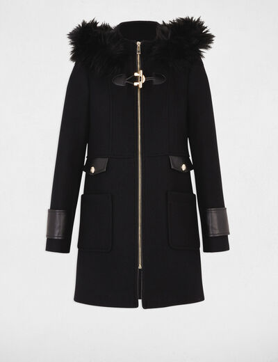 Manteau d�tails simili cuir noir femme