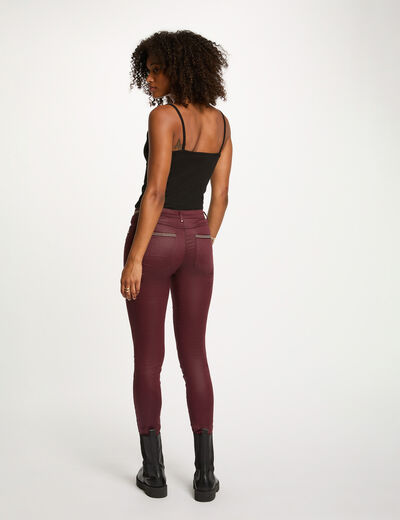 Pantalon slim enduit prune femme