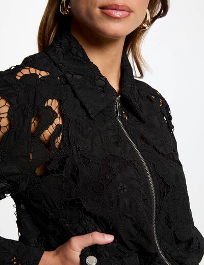 Kurze Jacke mit Spitze schwarz damen