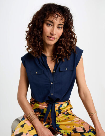 Blouse sans manches bleu pétrole femme