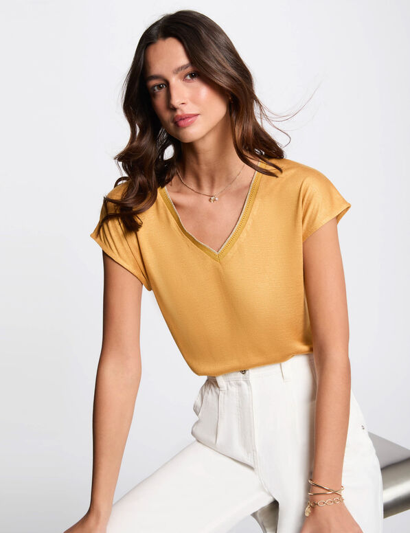 Kurzarm-T-Shirt senfgelb damen
