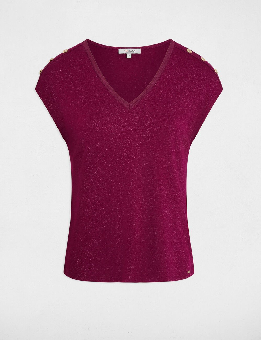 T-Shirt mit V-Ausschnitt und Kn&ouml;pfen pflaume damen