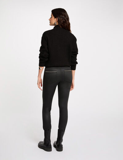 Pantalon slim enduit noir femme