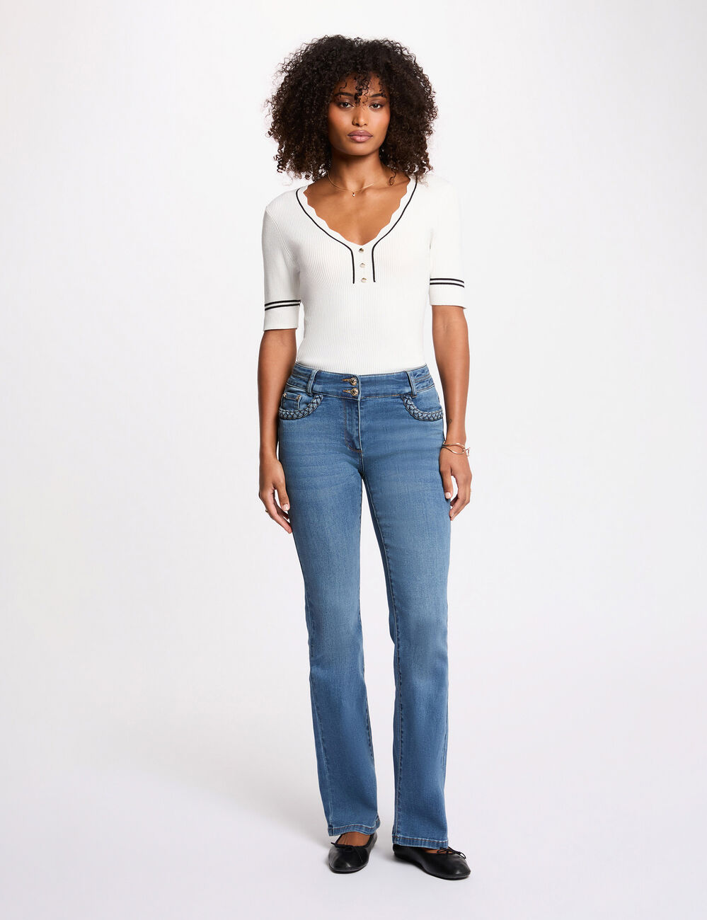 Figurbetonter V-Pullover weiss damen