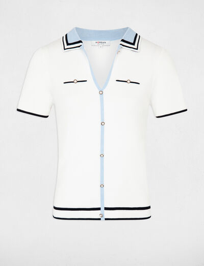 Kurzarm-Polo-Pullover elfenbein damen
