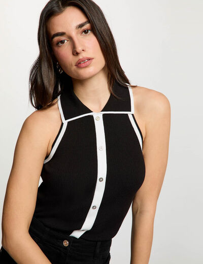 Pull ajust&eacute; col &agrave; revers noir femme