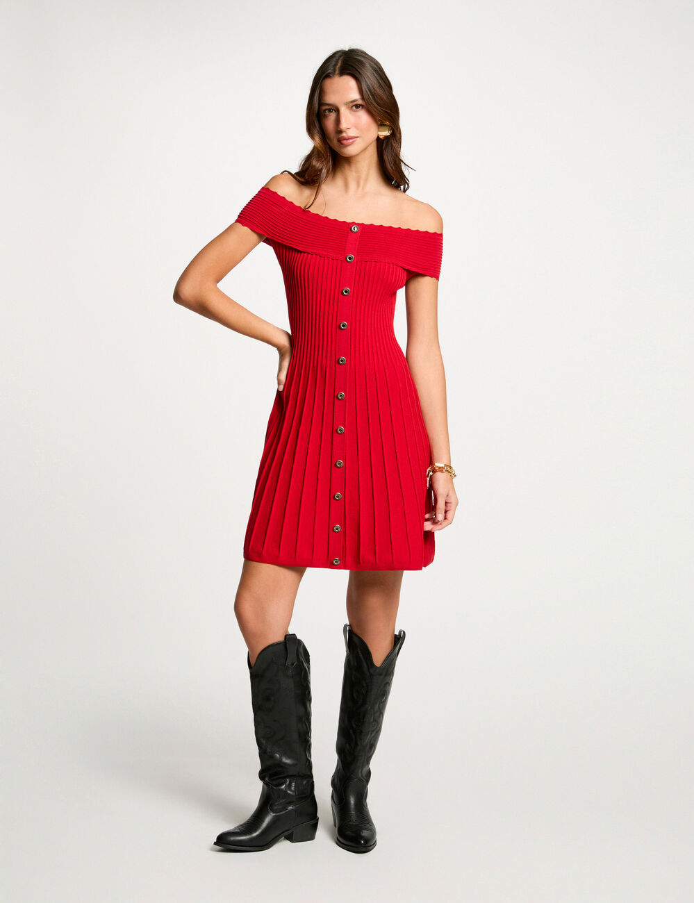 Kurzes Strickkleid in A-Linie rot damen