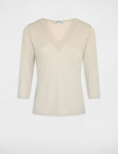 T-shirt manches 3/4 beige fonce femme