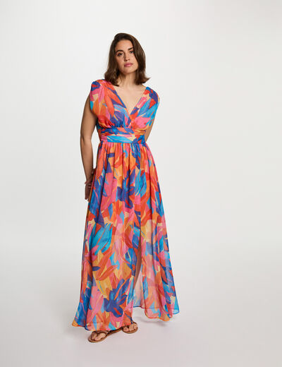 Langes gerades Kleid mit Muster mehrfarbig damen