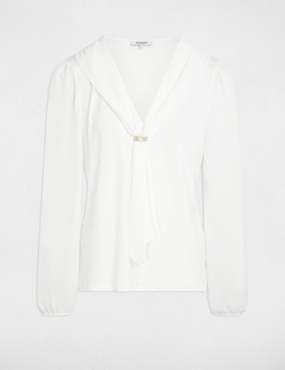 T-Shirt aus Voile mit Lavalli&egrave;re-Kragen weiss damen