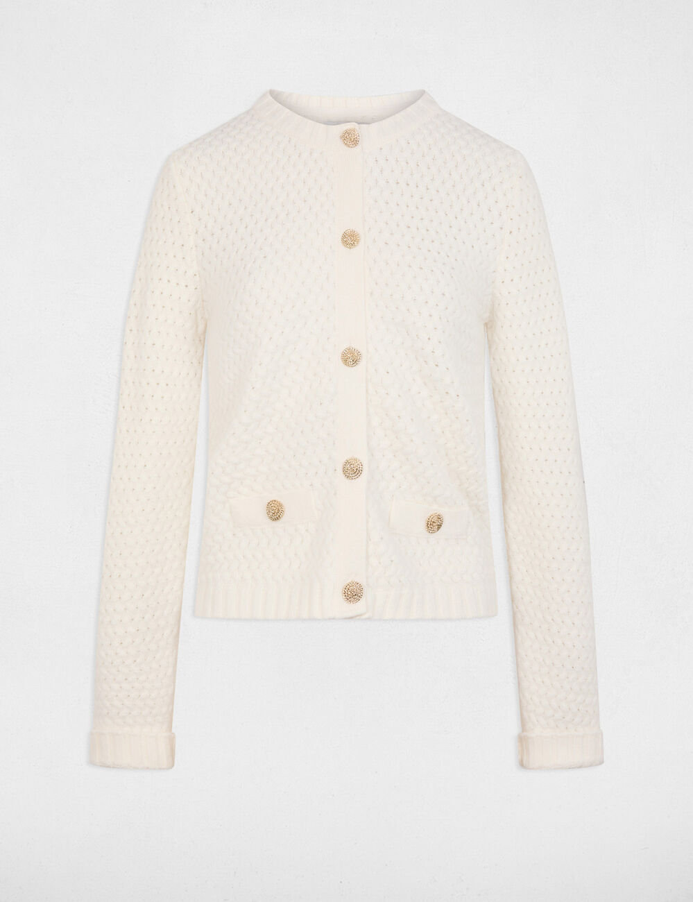 Strickjacke mit Rundhalsausschnitt weiss damen