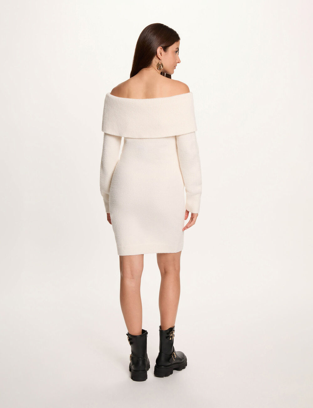 Strickkleid mit Bardot-Ausschnitt elfenbein damen