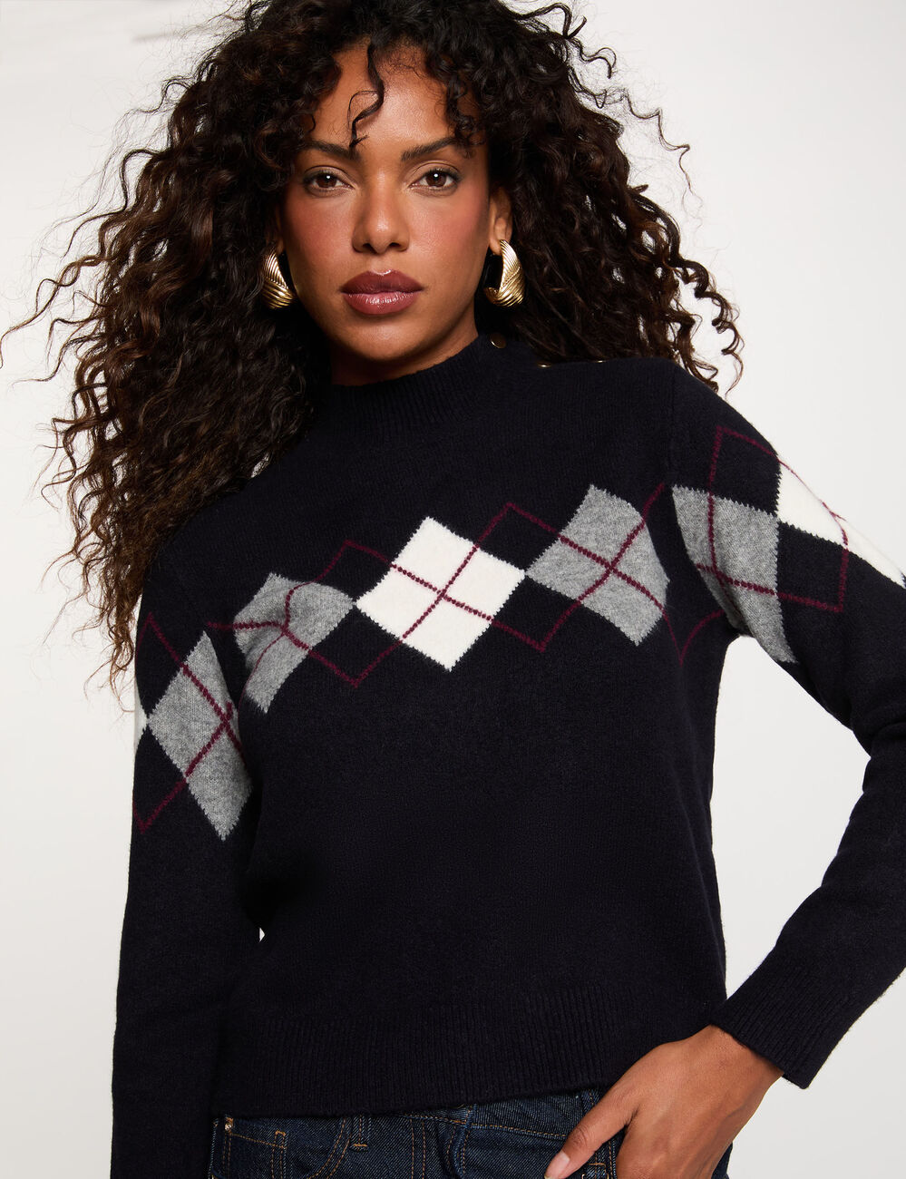 Jacquard-Pullover mit Stehkragen marineblau damen