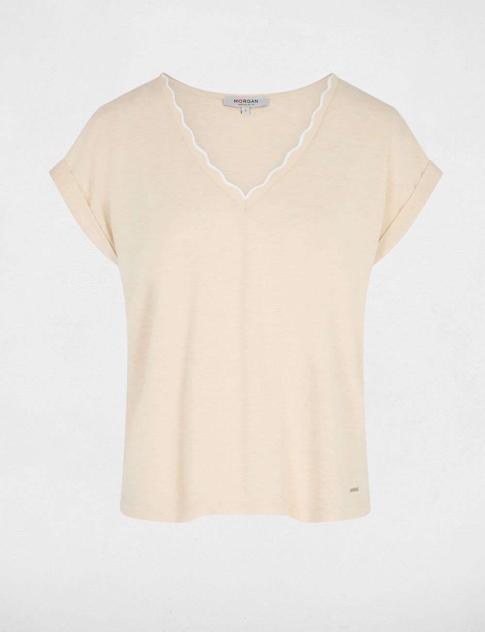 V-Ausschnitt T-Shirt mit kurzen &Auml;rmeln beige damen