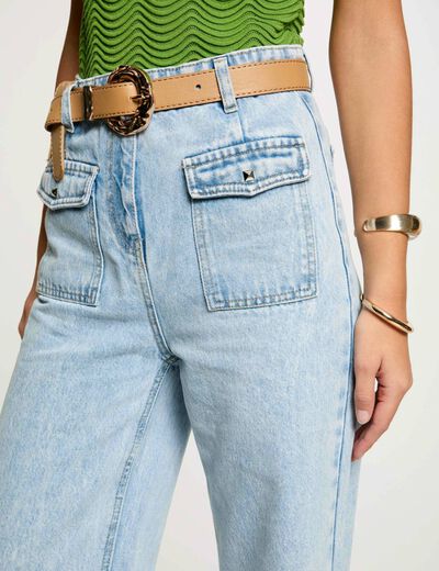 Jeans large taille haute denim bleach femme