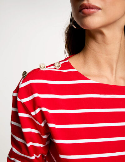 Gestreiftes Langarm-T-Shirt weiss damen